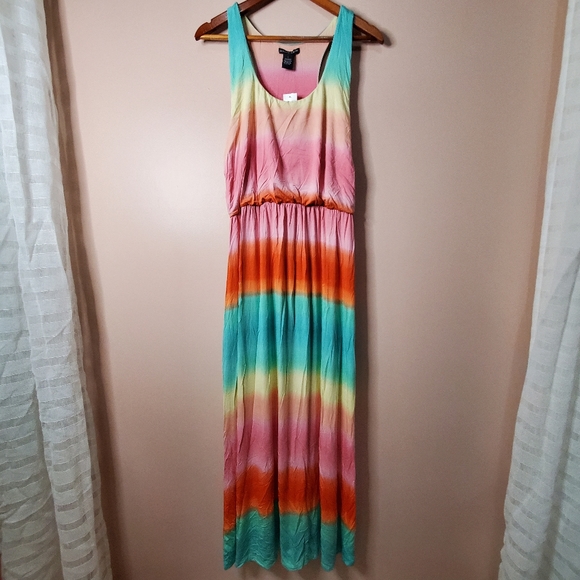 Chelsea & Theodore NWT Rainbow Maxi Tank Dress Size Large - Picture 1 of 6